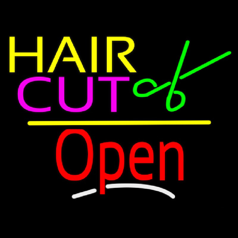 Hair Cut Logo Open Yellow Line Enseigne Néon