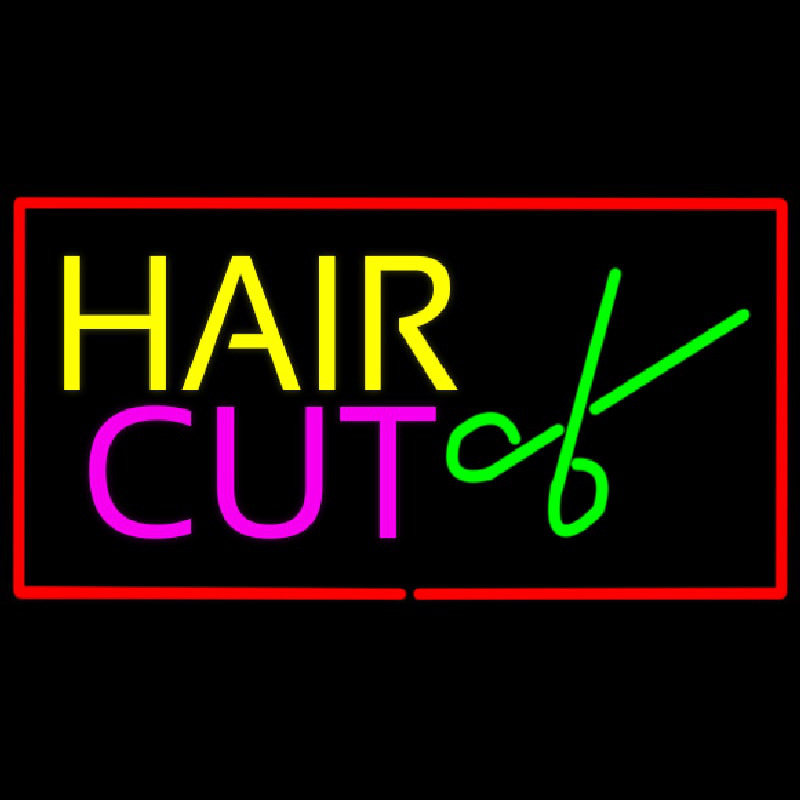 Hair Cut Logo With Red Border Enseigne Néon