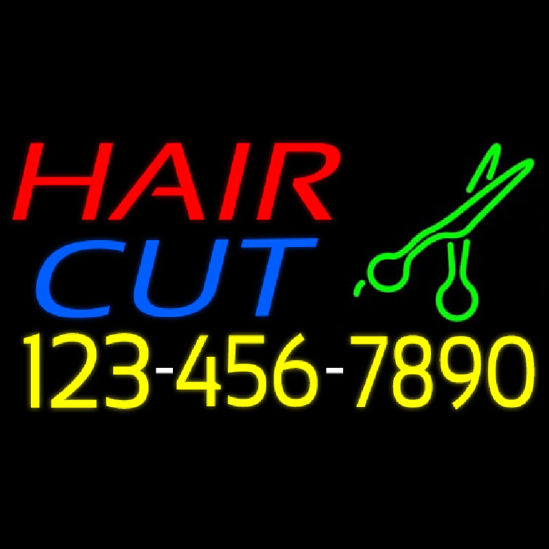 Hair Cut With Number And Scissor Enseigne Néon
