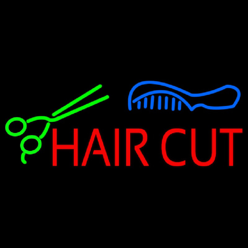 Hair Cut With Scissor And Comb Enseigne Néon