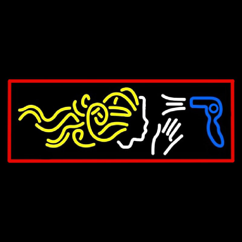 Hair Dryer Logo With Red Border Enseigne Néon