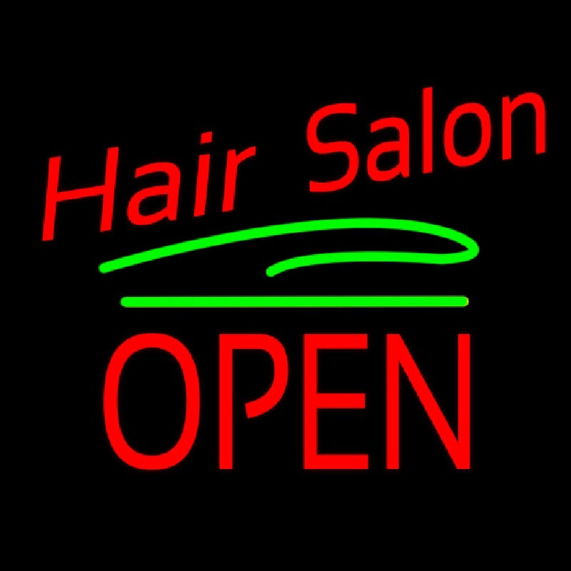 Hair Salon Block Open Green Line Enseigne Néon
