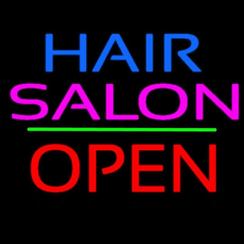 Hair Salon Block Open Green Line Enseigne Néon