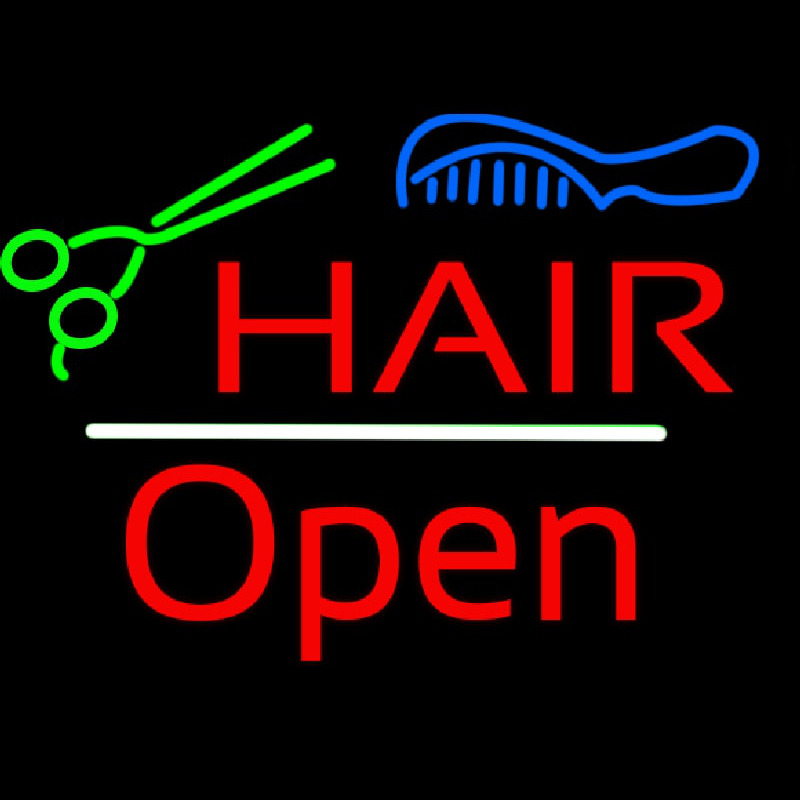 Hair Scissors Comb Open White Line Enseigne Néon
