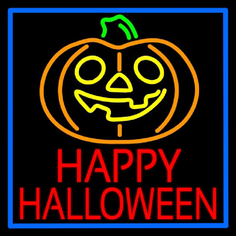 Happy Halloween Pumpkin With Blue Border Enseigne Néon