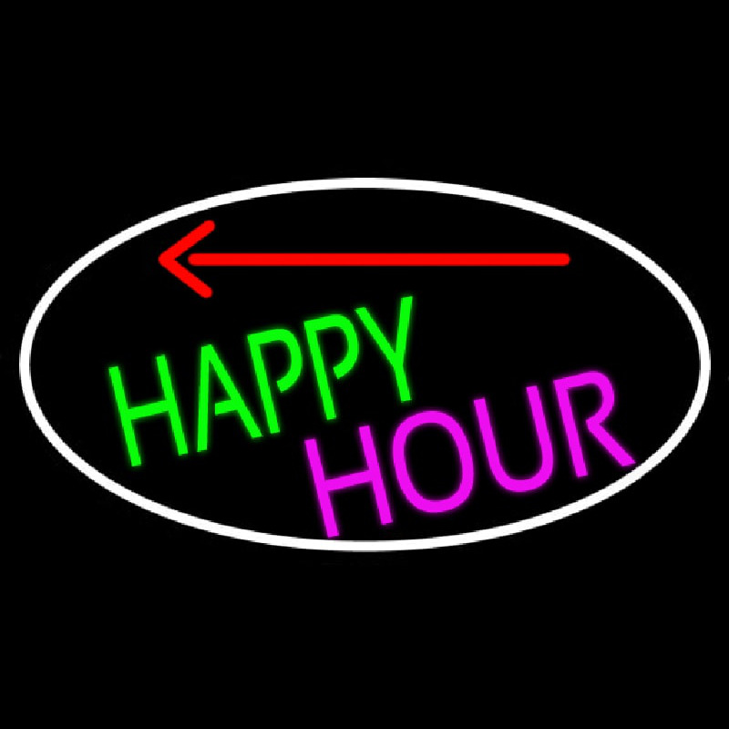 Happy Hour And Arrow Oval With White Border Enseigne Néon