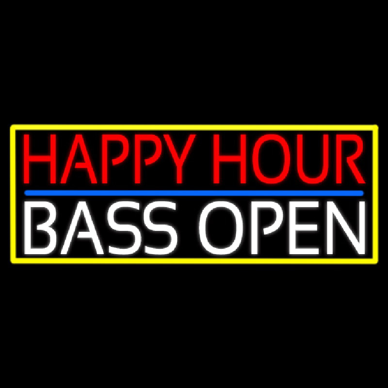 Happy Hour Bass Open With Yellow Border Enseigne Néon