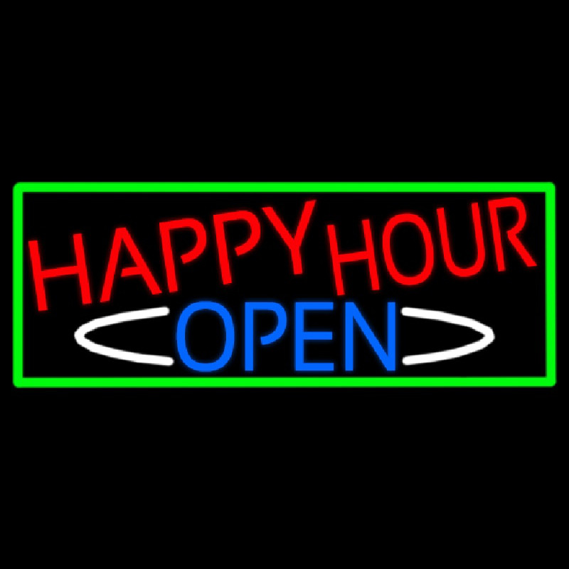 Happy Hour Open With Green Border Enseigne Néon