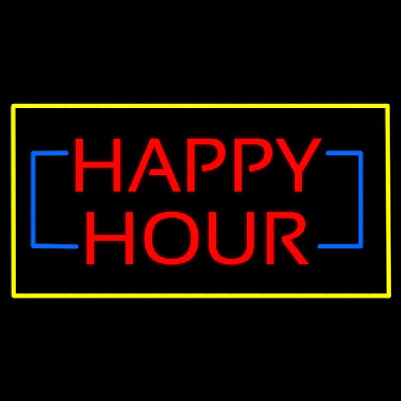 Happy Hour Rectangle Yellow Enseigne Néon