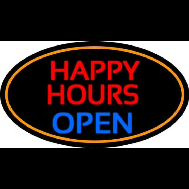 Happy Hours Open Oval With Orange Border Enseigne Néon