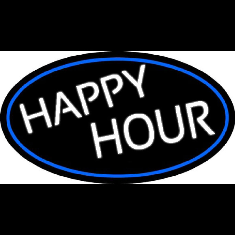 Happy Hours Oval With Blue Border Enseigne Néon