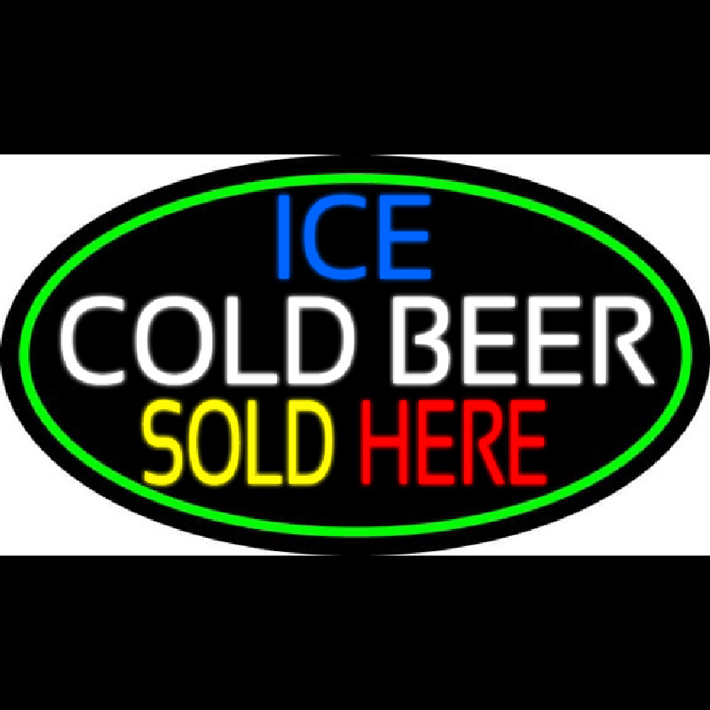 Ice Cold Beer Sold Here With Green Border Enseigne Néon