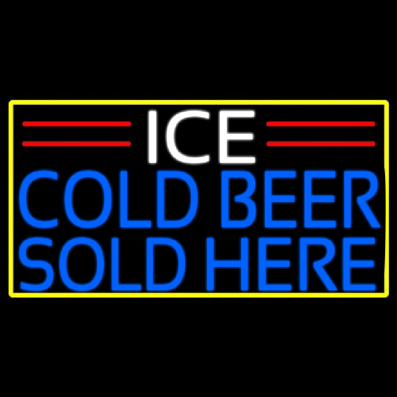 Ice Cold Beer Sold Here With Yellow Border Enseigne Néon