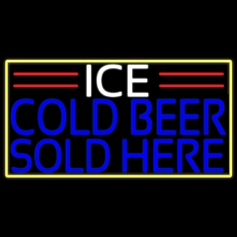Ice Cold Beer Sold Here With Yellow Border Real Neon Glass Tube Enseigne Néon