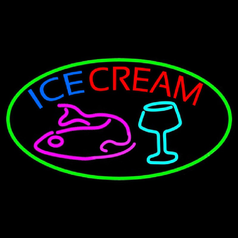 Ice Cream Glass N Fish Enseigne Néon