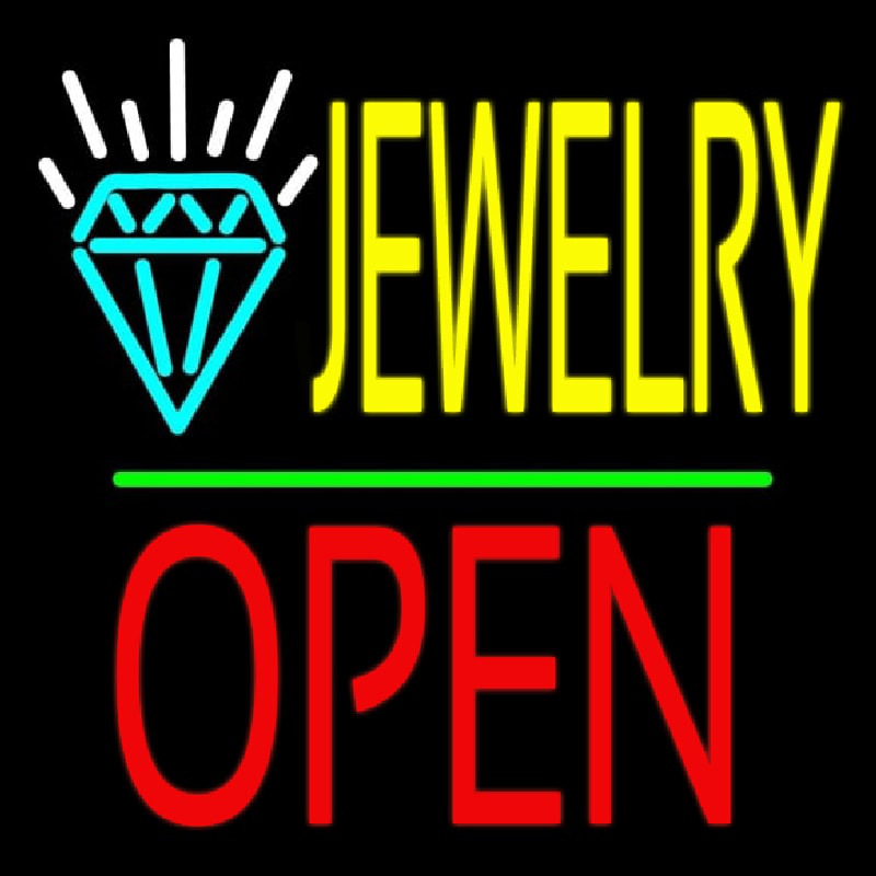 Jewelry Logo Block Open Green Line Enseigne Néon