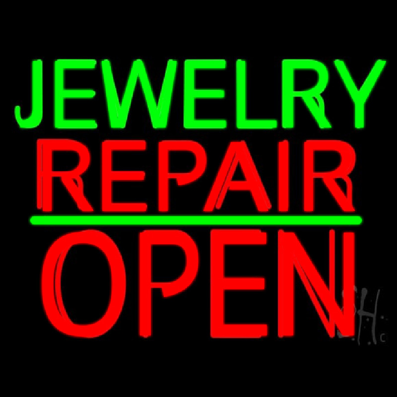 Jewelry Repair Block Open Green Line Enseigne Néon