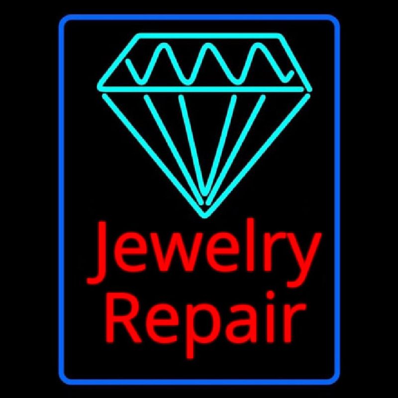 Jewelry Repair Cursive Blue Border Enseigne Néon