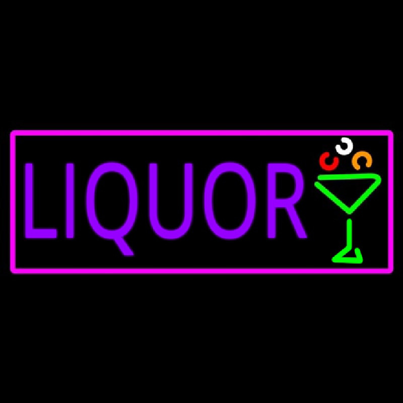 Liquor And Martini Glass With Pink Border Enseigne Néon