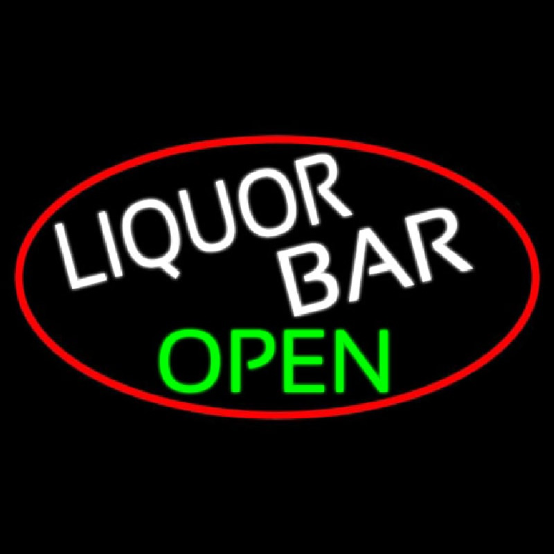 Liquor Bar Open Oval With Red Border Enseigne Néon