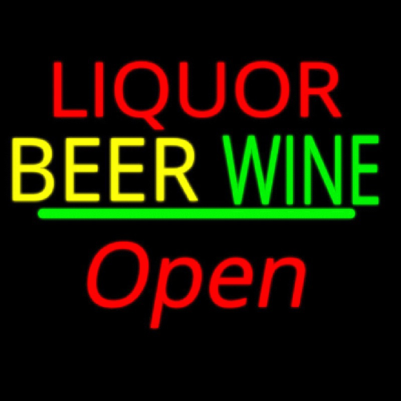 Liquor Beer Wine Cursive Open Enseigne Néon