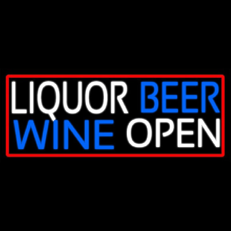 Liquor Beer Wine Open With Red Border Enseigne Néon