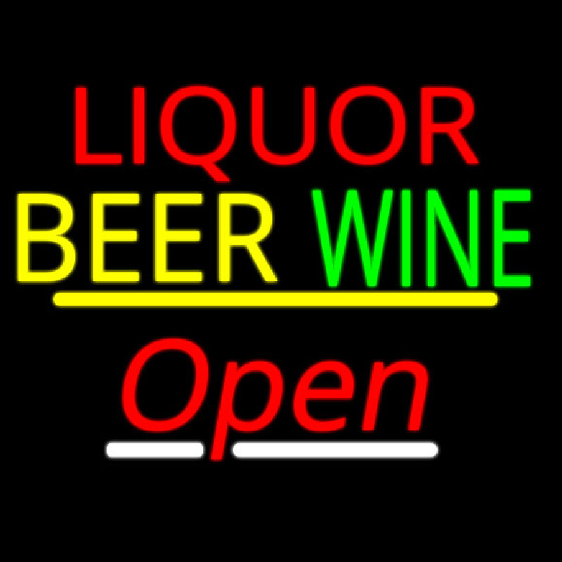 Liquor Beer Wine Open Yellow Line Enseigne Néon