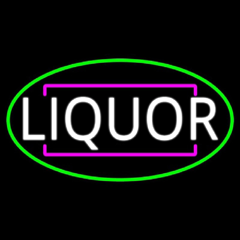 Liquor Oval With Green Border Enseigne Néon