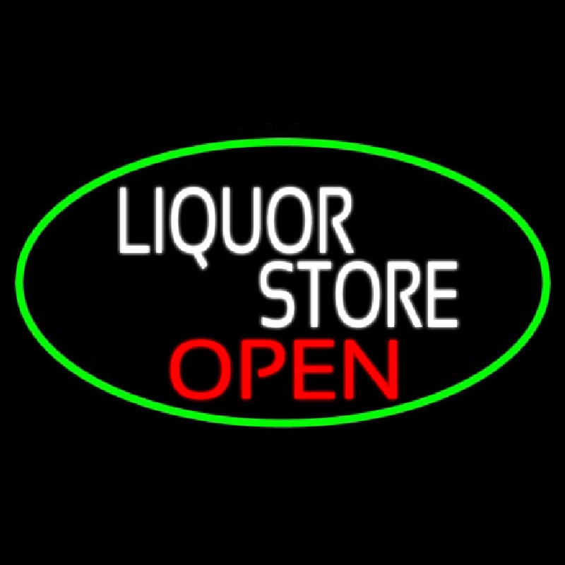 Liquor Store Open Oval With Green Border Enseigne Néon