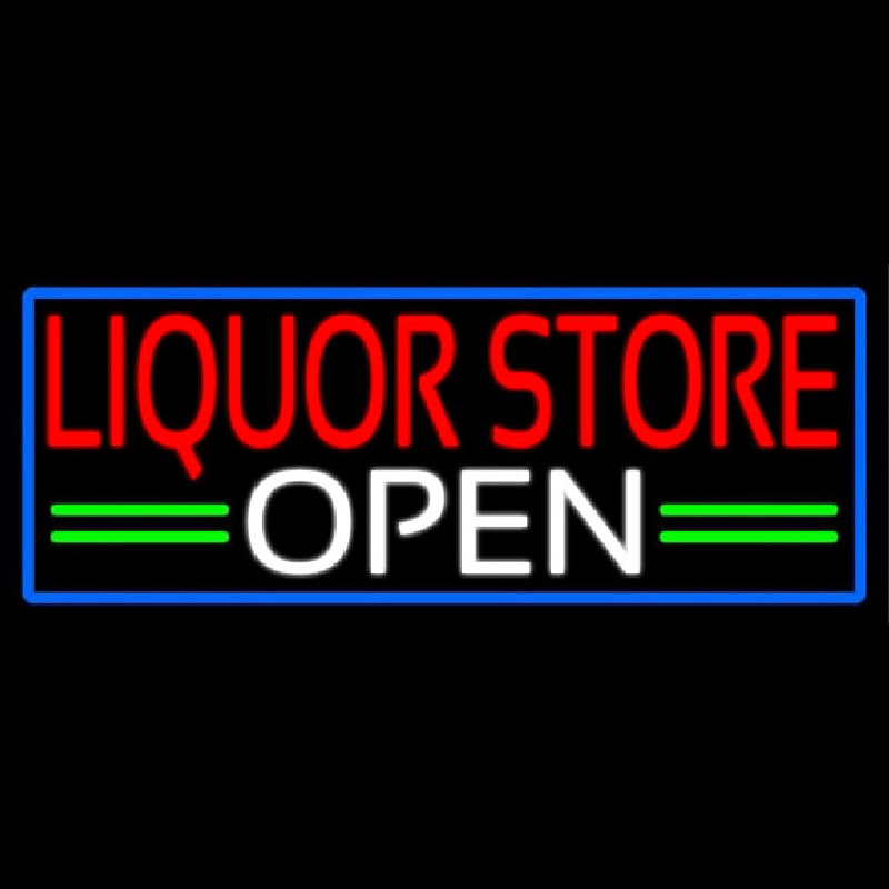 Liquor Store Open With Blue Border Enseigne Néon