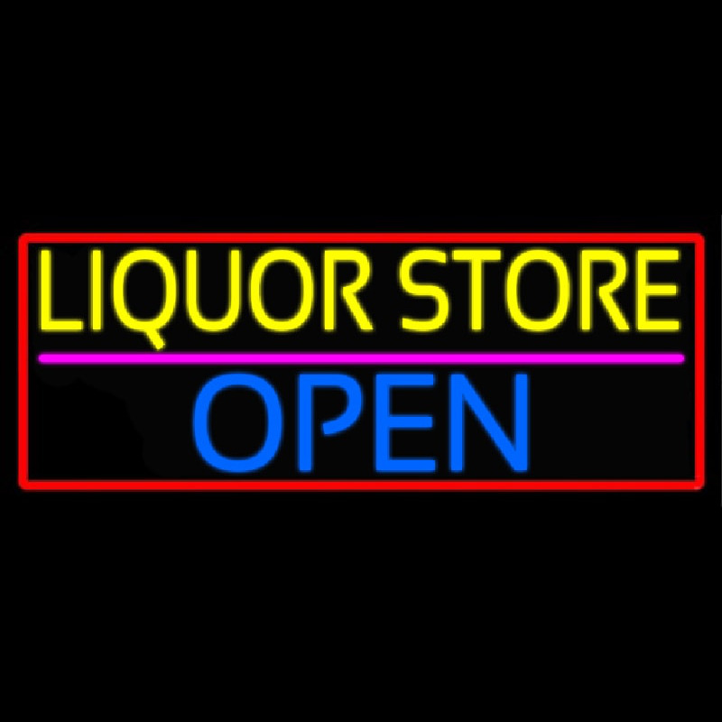 Liquor Store Open With Red Border Enseigne Néon
