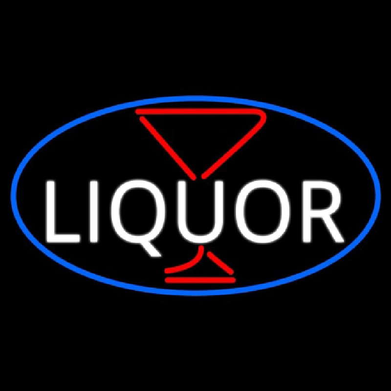 Liquor With Martini Glass Oval With Blue Border Enseigne Néon
