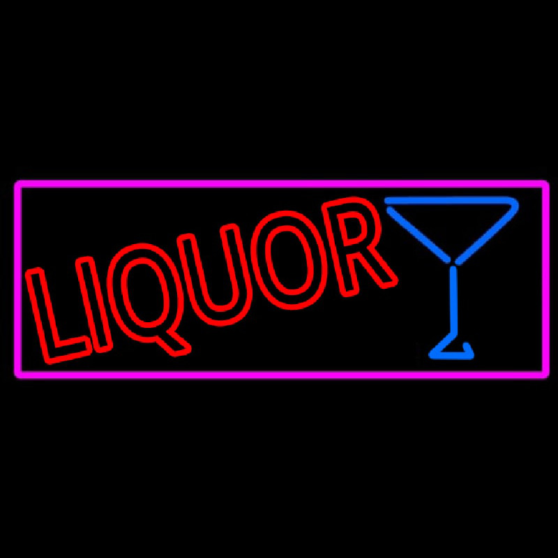 Liquor With Martini Glass With Pink Border Enseigne Néon
