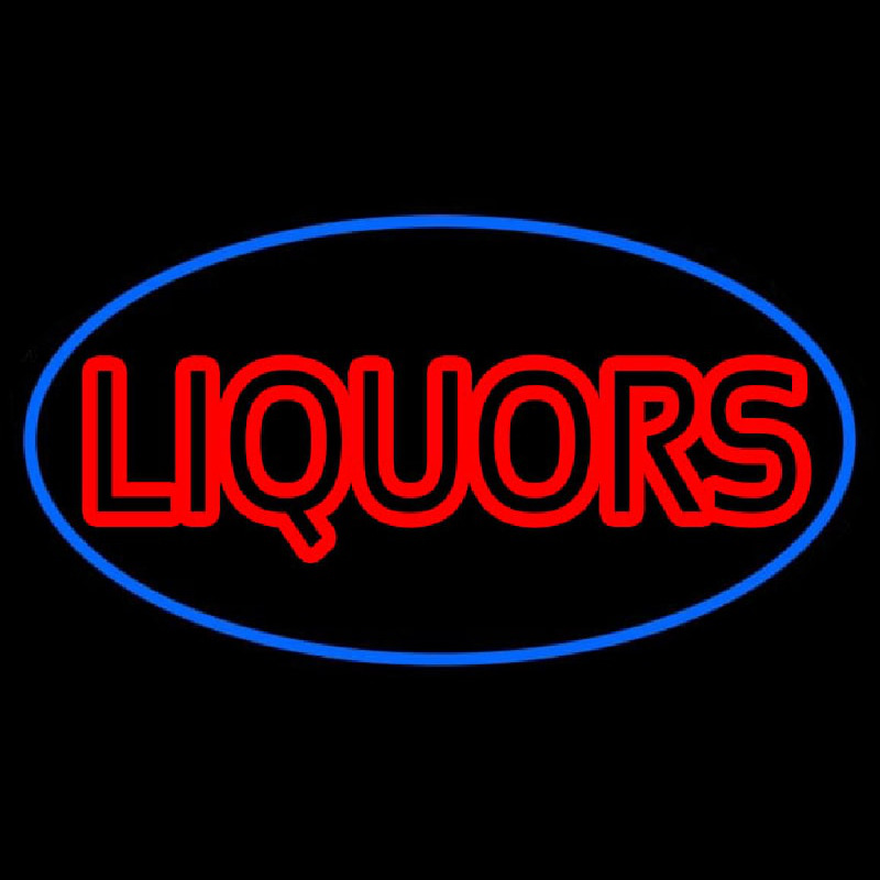Liquors Oval With Blue Border Enseigne Néon