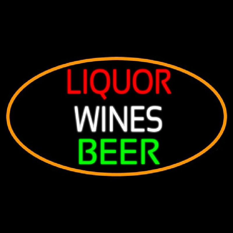 Liquors Wines Beer Oval With Orange Border Enseigne Néon