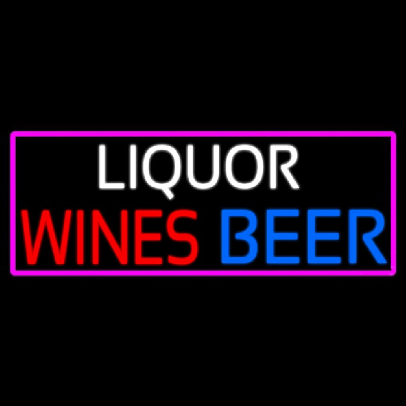 Liquors Wines Beer With Pink Border Enseigne Néon