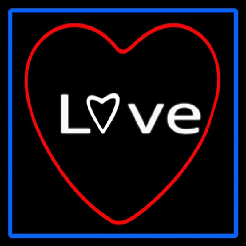 Love Red Heart With Blue Border Enseigne Néon