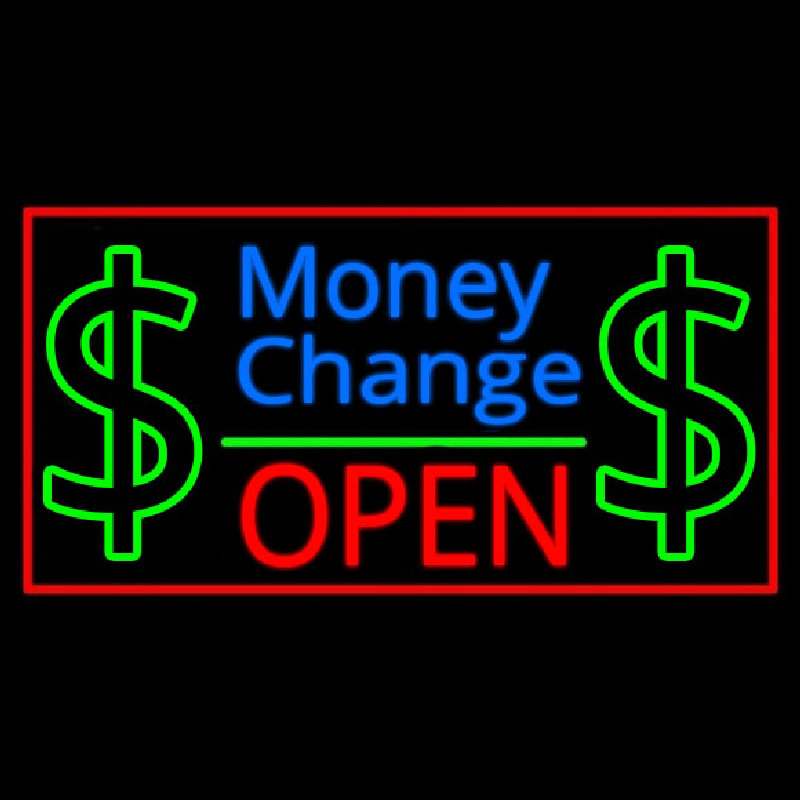 Money Change Dollar Logo Open Red Border Enseigne Néon