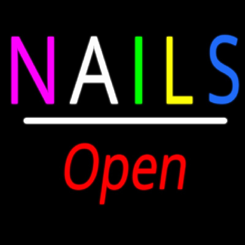 Multi Colored Nails Open White Line Enseigne Néon