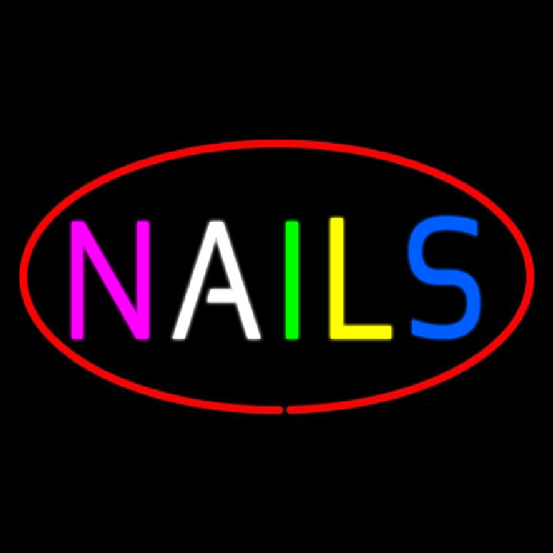 Multi Colored Nails Oval Red Enseigne Néon