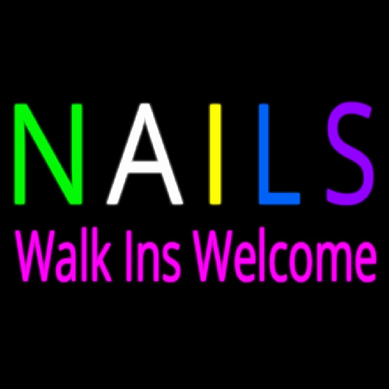 Multi Colored Nails Walk Ins Welcome Enseigne Néon