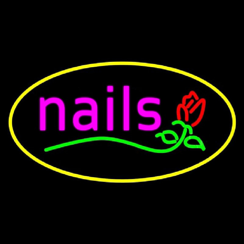 Nails With Flower Logo Oval Yellow Enseigne Néon