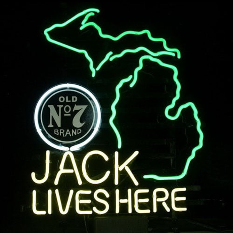 New Jack Daniels Lives Here Michigan Whiskey Real Neon Bière Bar Enseigne