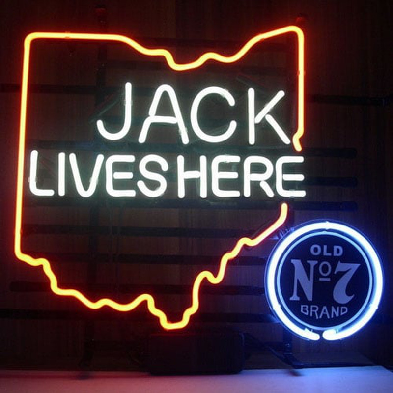 New Jack Daniels Lives Here Ohio Old #7 Whiskey Real Neon Bière Bar Enseigne