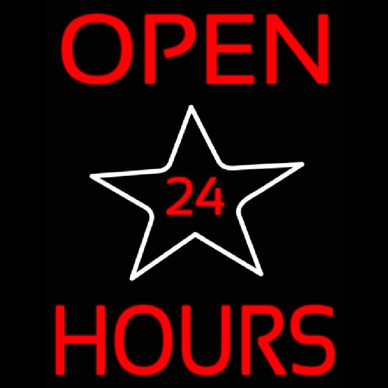 Open 24 Hours Star Enseigne Néon