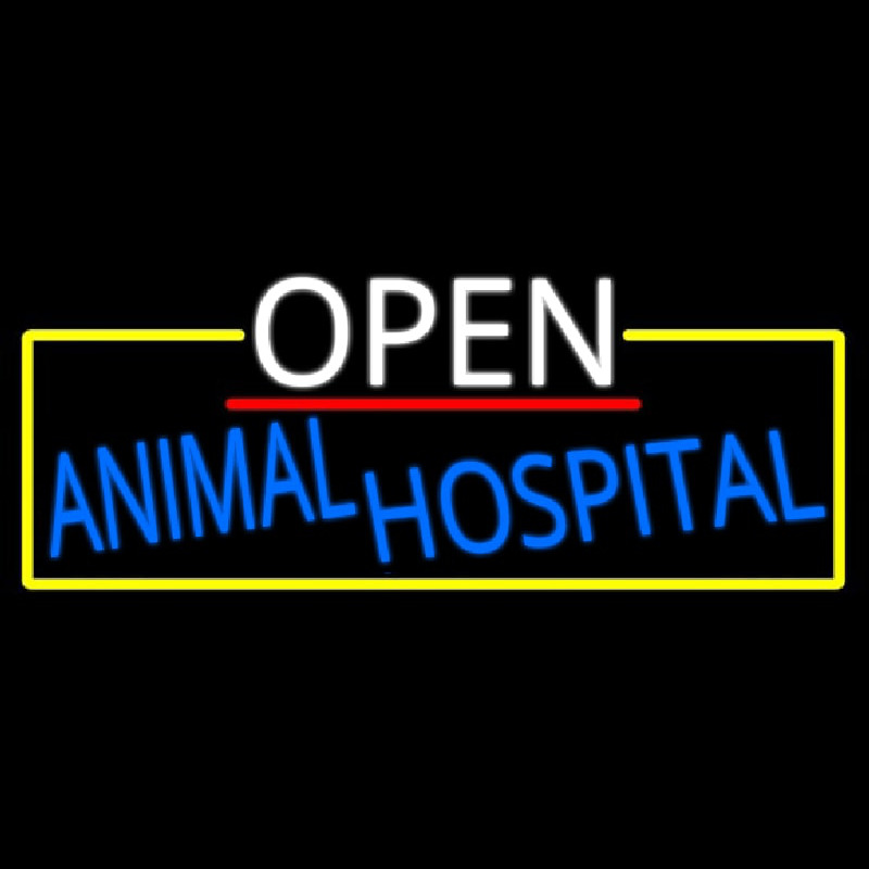 Open Animal Hospital With Yellow Border Enseigne Néon