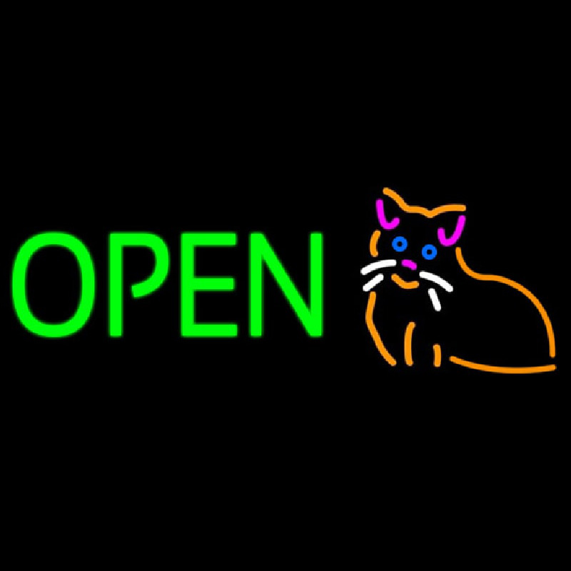 Open Cat Logo Green Letters Enseigne Néon