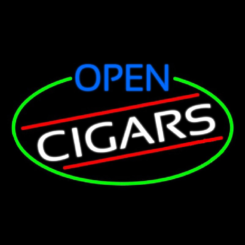 Open Cigars Oval With Green Border Enseigne Néon
