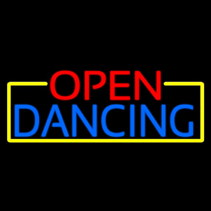 Open Dancing With Yellow Border Enseigne Néon
