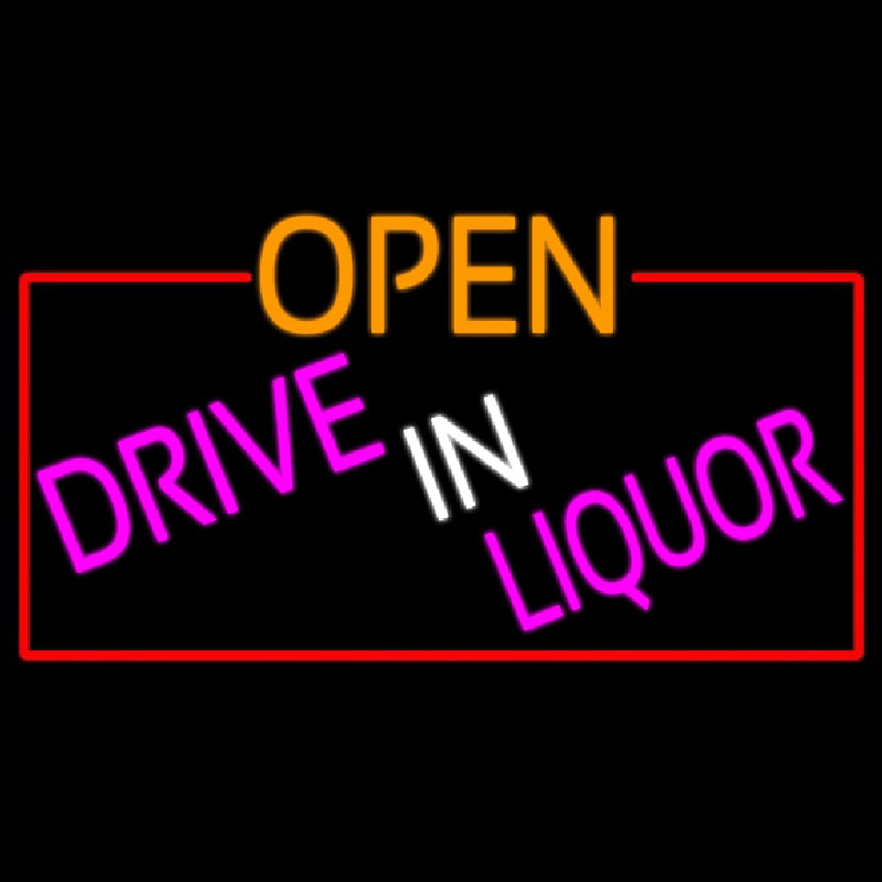 Open Drive In Liquor With Red Border Enseigne Néon